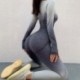 Ombre womens conjunto de yoga sem costura treino manga longa colheita superior sutiã esportivo leggings ginásio roupas de fitnes